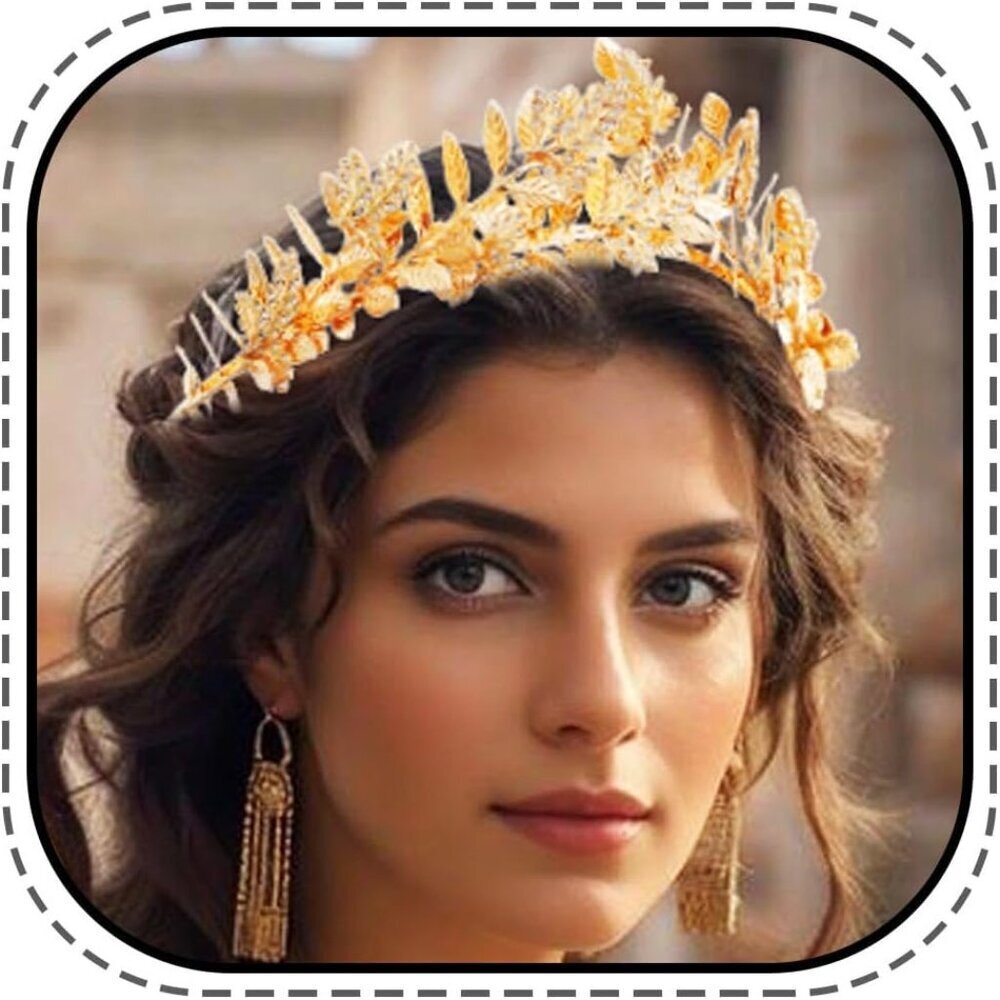 Greek Goddess Crown Gold Leaf Rhinestone Bridal Headband for Women